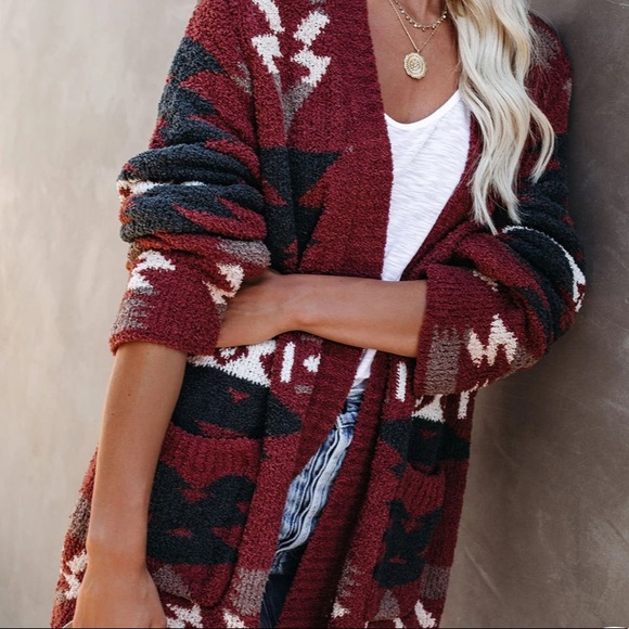 TrIbal Aztec Pocket Oversized Boyfriend Cardigan - Picture 15 of 16